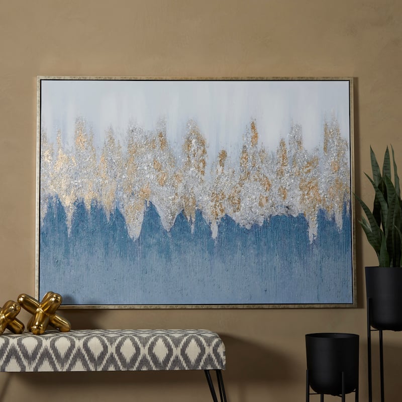 Canvas Geode Framed Wall Art with Silver Frame - Blue - Roche River Decor