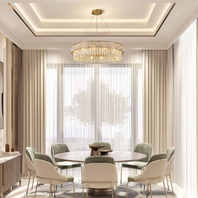 KAYLA Crystal Chandelier - Large K9 Crystal Pendant Light for High Ceilings, Entryway, Foyer, Dining Room & Living Room