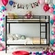 preview thumbnail 1 of 27, Twin over Twin Modern Design Metal Bunk Bed, Low Bunk Bed with Ladder, Easy Assembly, Metal Frame Construction, Black Black