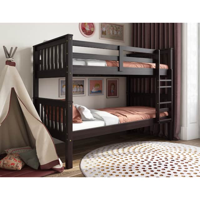 100% Solid Wood Mission Twin Over Twin Bunk Bed by Palace Imports - Java