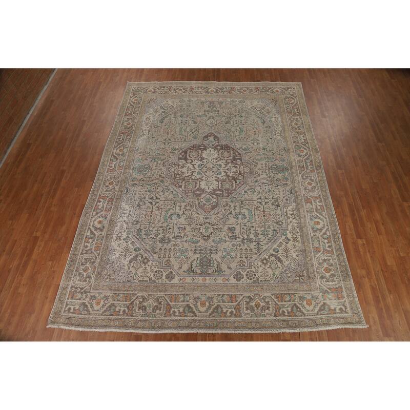 Tabriz Persian Vintage Area Rug Hand-Knotted Bedroom Wool Carpet - 9'6" x 12'8"