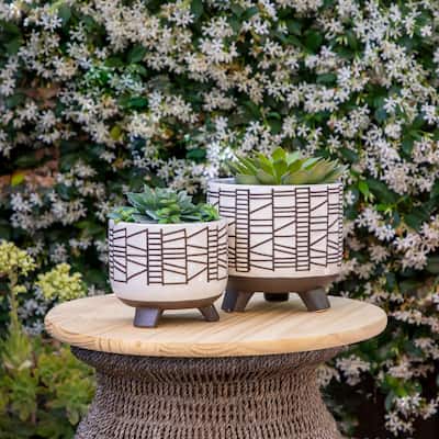 6/8" Ceramic Geometric Footed Planter,Set of 2