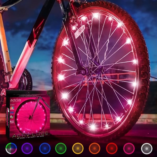 slide 2 of 6, Activ Life LED Bike Wheel Lights (1 Tire, Pink), Brighter & Visible for Safety & Style, Batteries Included