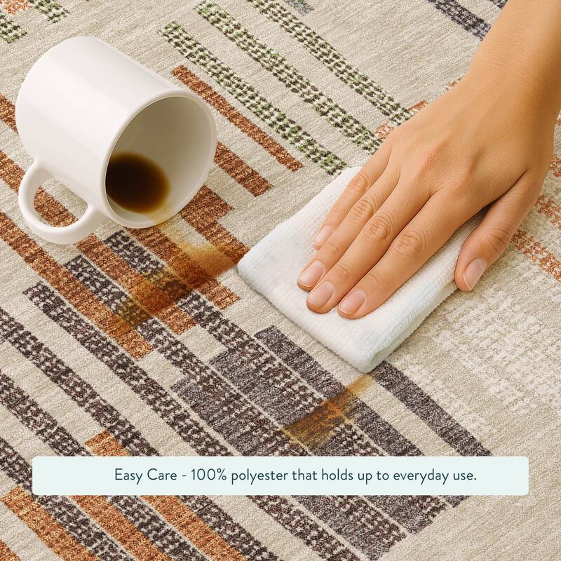 Machine Washable Indoor/ Outdoor Modern Pines Chantille Rug