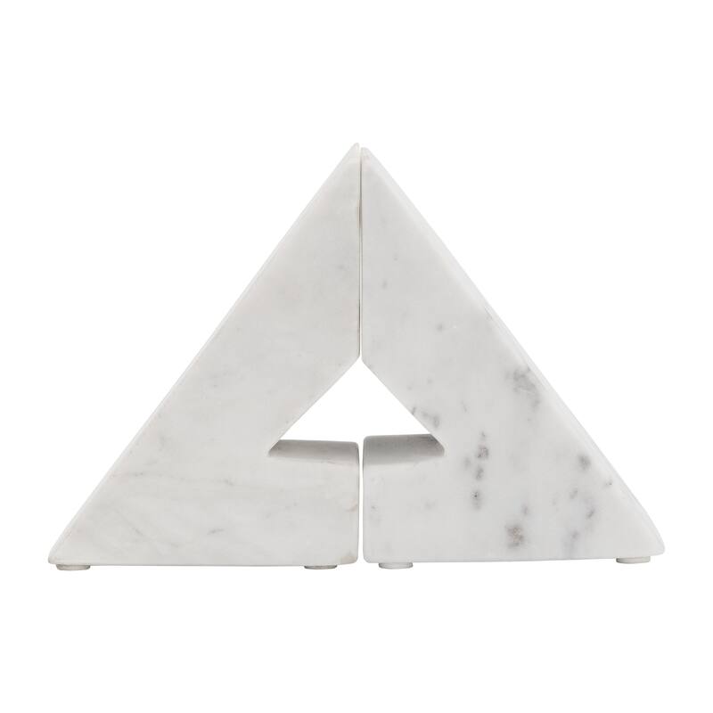 Decorative Modern Marble Triangle Bookends - Home Decor - 6", White - 6.0"