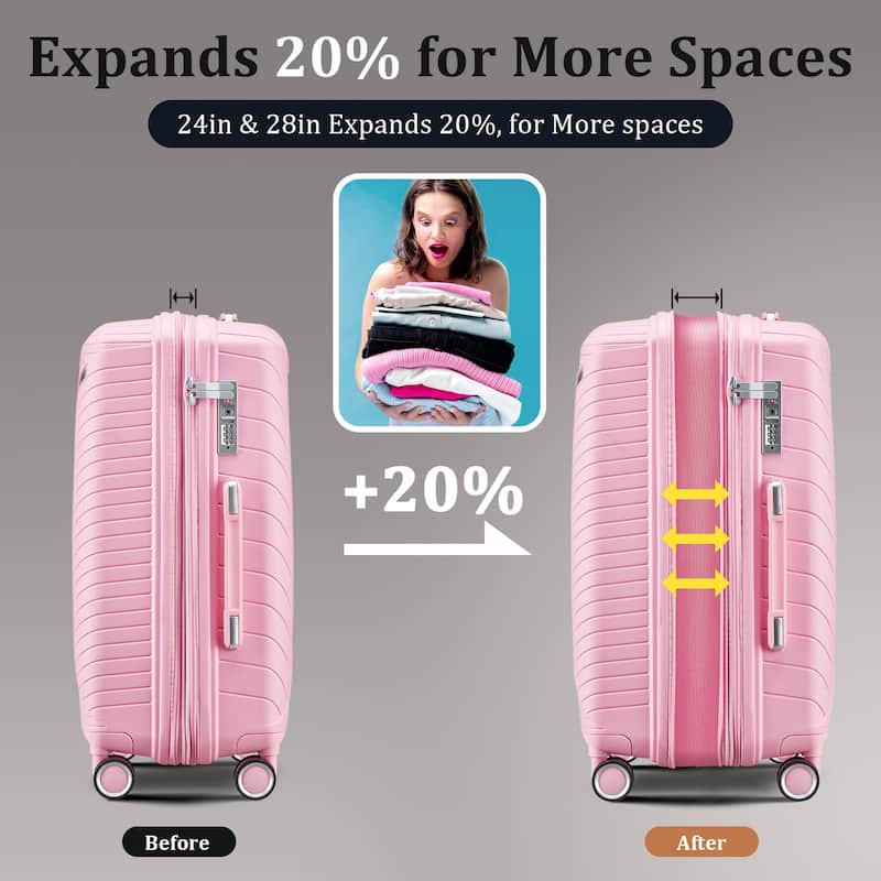 14/20/24/28 4-Piece Modern Luggage Sets, Expandable Luggage with Swivel Wheels and TSA Lock, for Boarding Travel, Pink