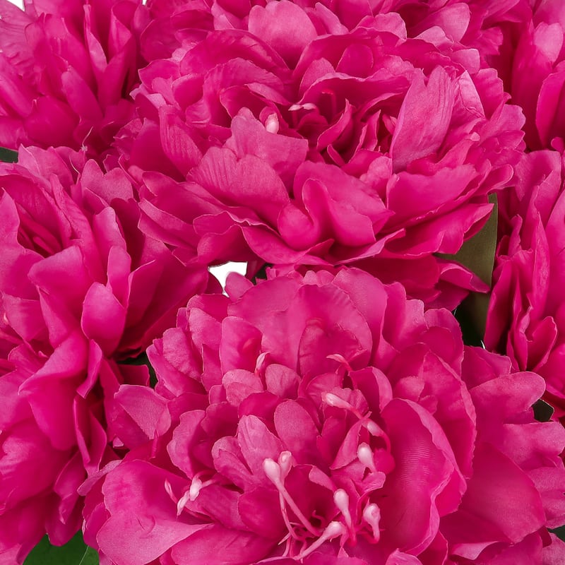 Set of 2 Magenta Artificial Lush Hybrid Peony Flower Stem Bush Bouquet 17in - 17" L x 10" W x 10" DP