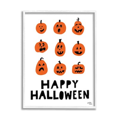 Stupell Mixed Expressions Pumpkins Shapes Casual Halloween Typography Framed Wall Art, Design by Jess Baskin - Orange