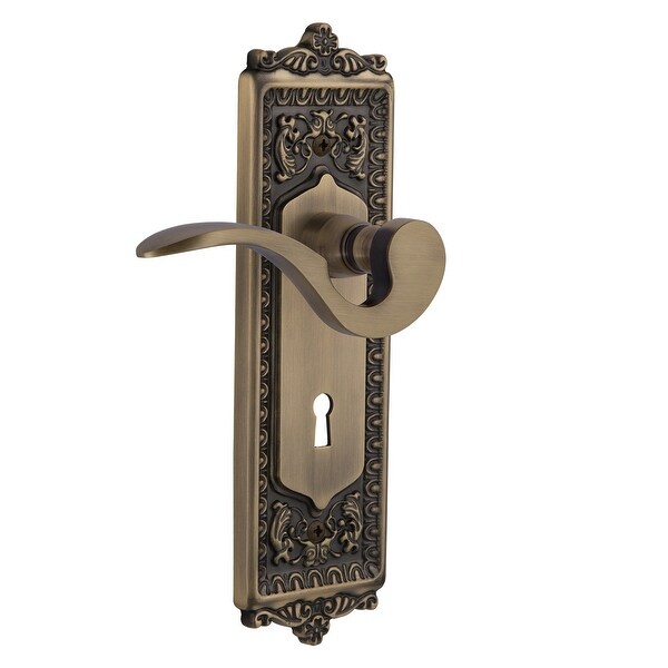 Nostalgic Warehouse EADMAN_PSG_238_KH Manor Passage Door Lever Set with Egg & Dart Rose and Decorative Keyhole for 2-3/8"
