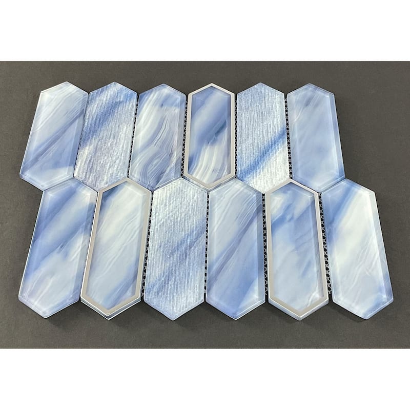 6 X 2 Long Hexagon Glass Wall Mosaic Tiles