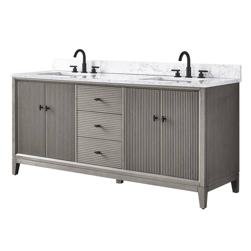 Vanity Art 72" Freestanding Bathroom Vanity with Engineered Marble Top and Sinks