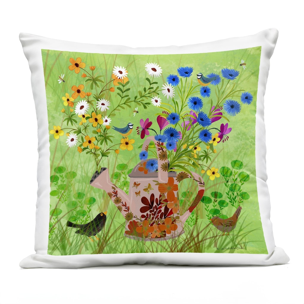 Stupell Bright Gardening Can & Birds Printed Outdoor Throw Pillow Design by Kay Widdowson
