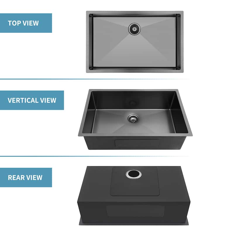 30" x 21" x 10" Undermount Gunmetal Black Single Bowl Kitchen Sink 16 Gauge Stainless Steel - 30 x 21