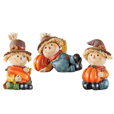Hand-Painted Scarecrow Pumpkin Sitter Figurines - Set of 3 - 14.130 x 8.380 x 5.750