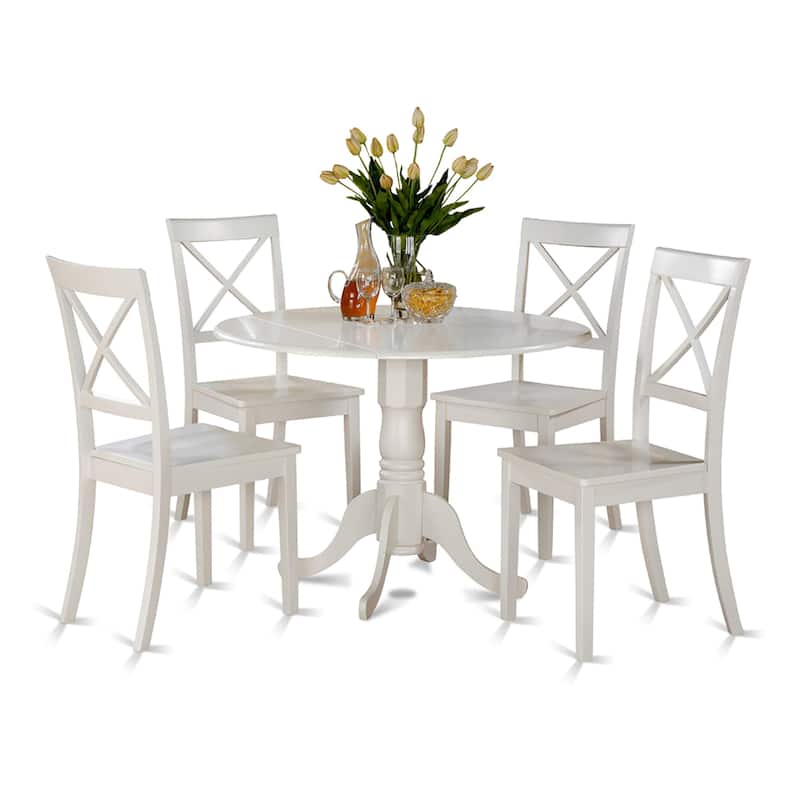 East West Furniture Piece Kitchen Table Set- a Round Dining Room Table and 4 Solid Wood Seat Chairs,Linen White