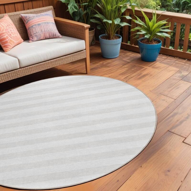 Alluva Stripe Weather Resistant Blended Style Outdoor Rug - 8' X 8' - Ivory