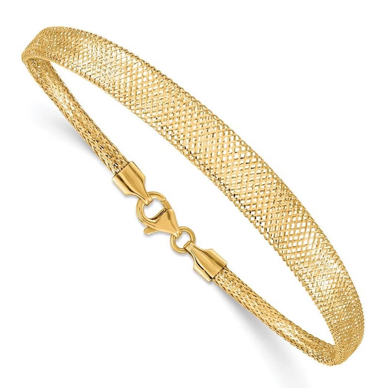 Curata 14k Yellow Gold 6.92mmStretch Mesh Graduated Bracelet 7 Inch