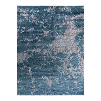 Ikat One-of-a-Kind Hand-Knotted Area Rug, Blue - 9' 1" x 12' 2"