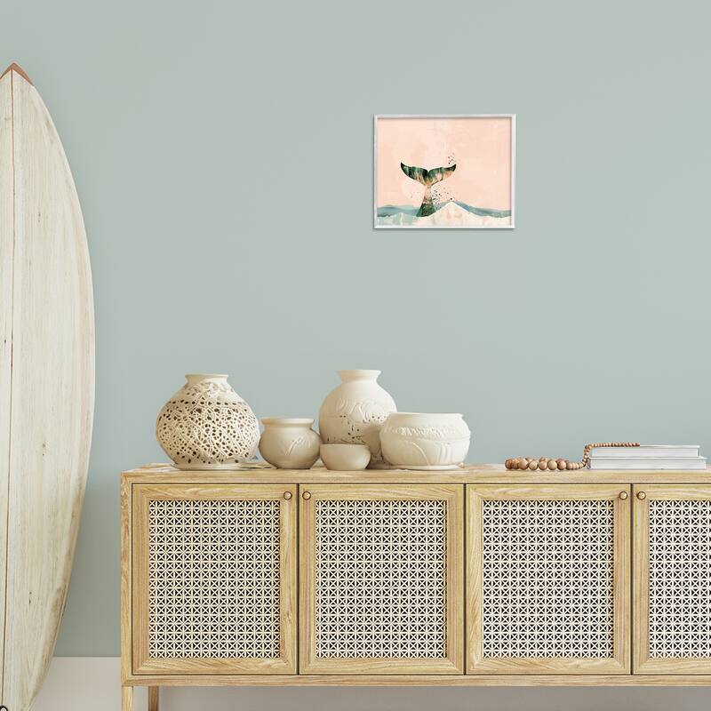 Stupell Pink Abstract Whale Tail Framed Giclee Art Design By Arlington Prints