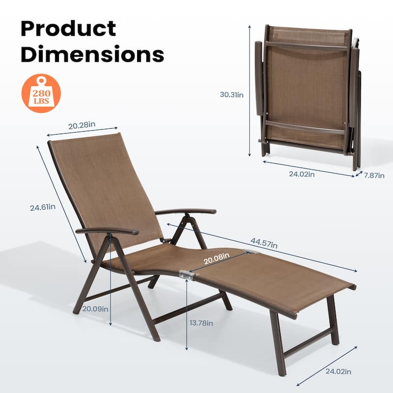 Pellebant 2PCS Adjustable Aluminum Patio Chaise Lounge Chair