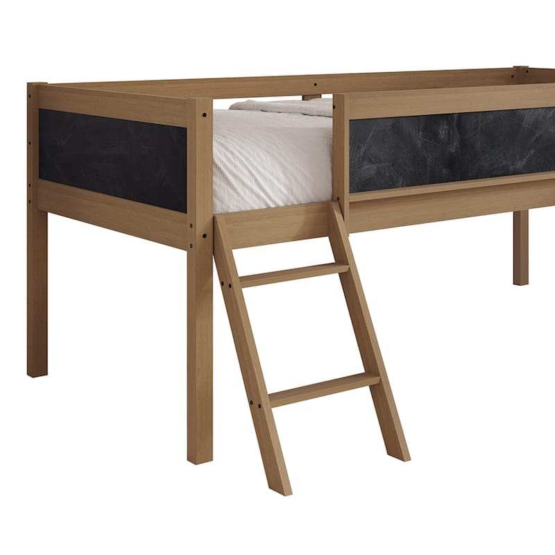 CraftPorch Classic Twin Low Loft Bed with Chalkboard, Slide and Ladder