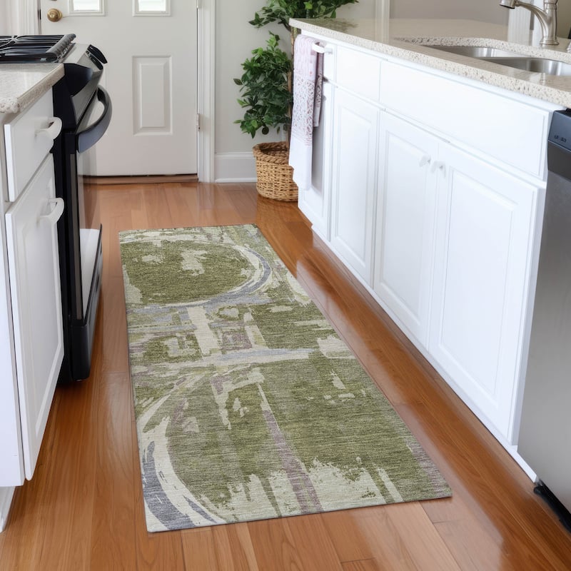 Premium Washable Super Soft Contemporary Casual Mayfield Rug - Olive - 2'3" x 7'6"
