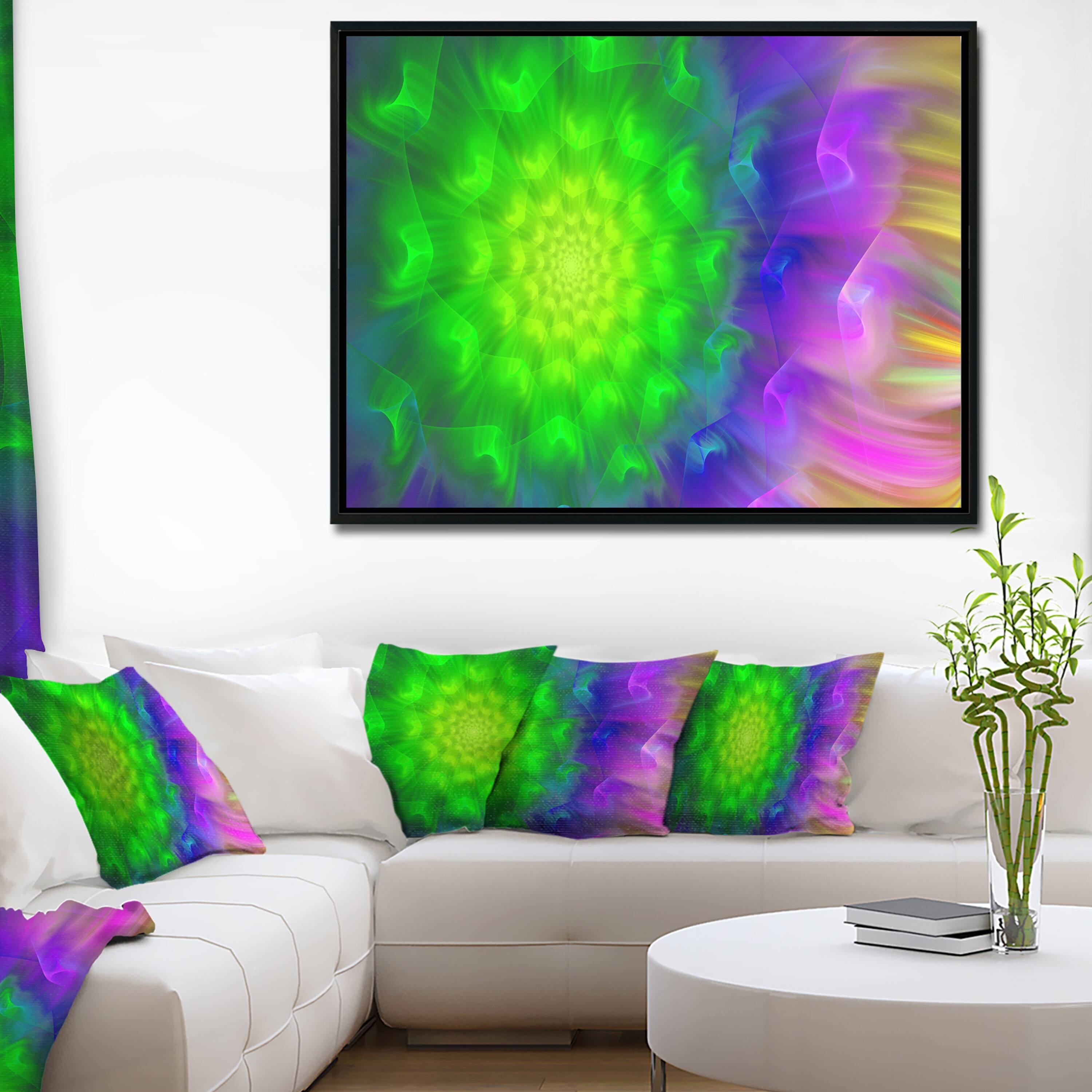 Designart "Spectacular Green Dandelion" Floral Framed Canvas Art Print