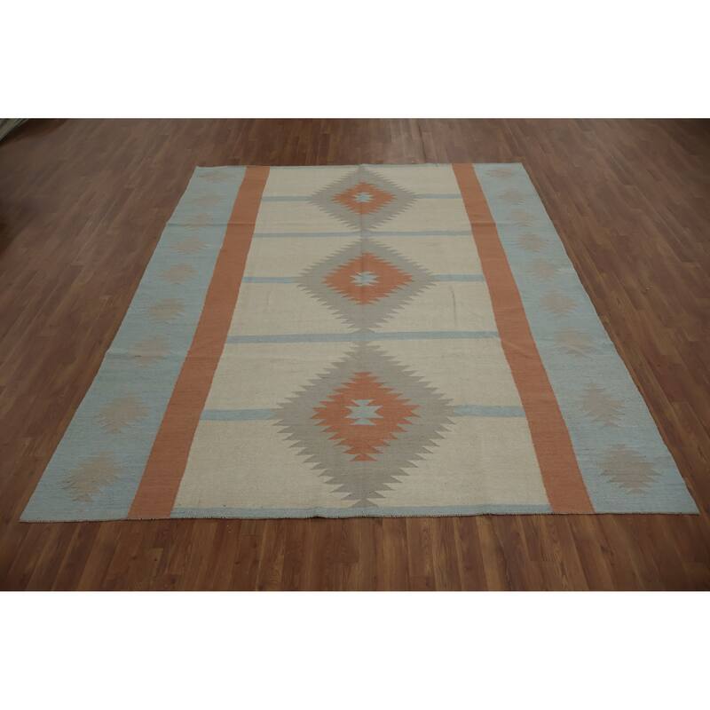 Hand Woven Oriental 100% Wool Carpet Southwestern Tribal Multi-Colored Kilim Area Rug - 10' 0'' X 7' 11''