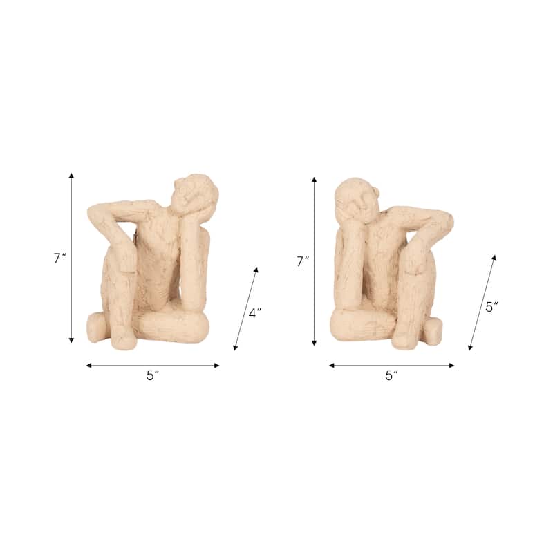 Sagebrook Home Cement Thinking Man Bookends, Inspiring Tan Decor, 7 Inch, Set of 2 - 6" x 5" x 7"