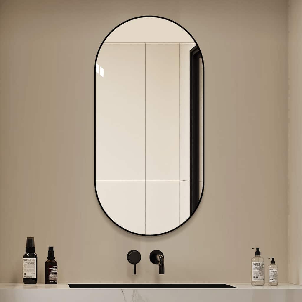 48*24" Black Bathroom Vanity Mirror Wall Mounted