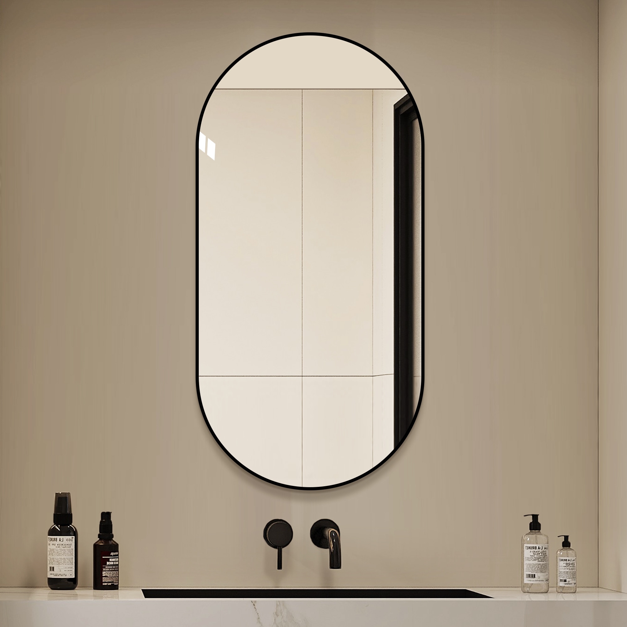 48*24" Black Bathroom Vanity Mirror Wall Mounted