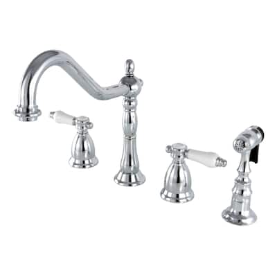 Kingston Brass Victorian Porcelain-Handle Kitchen Faucet w/ Side Sprayer