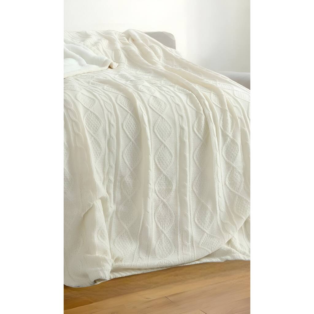 60" X 50" Cream Knitted Acrylic Throw Blanket