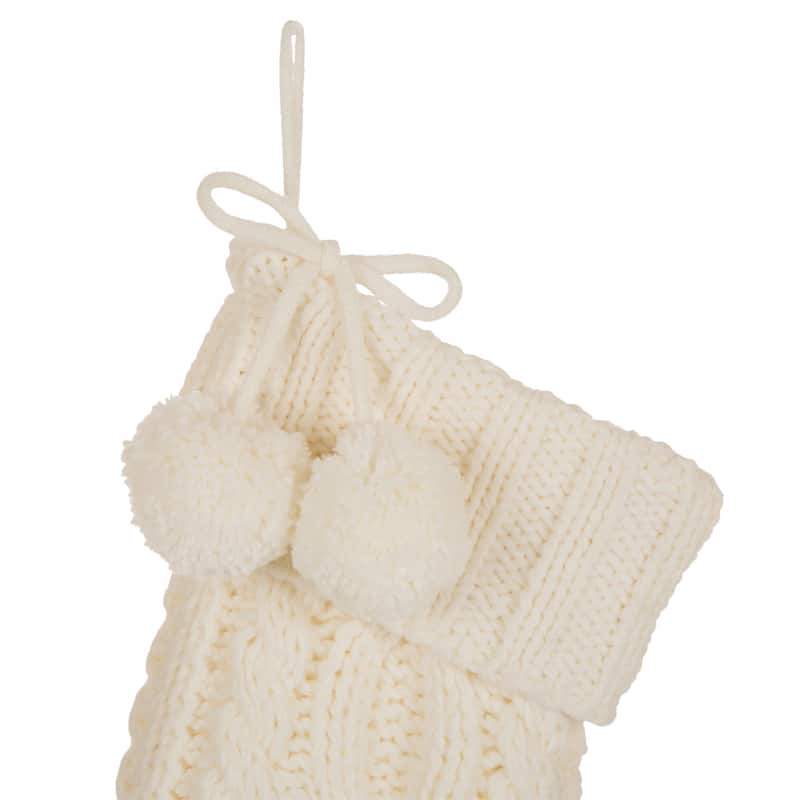 Glitzhome 24"L Knitted Christmas Stocking With Pom Pom Ball