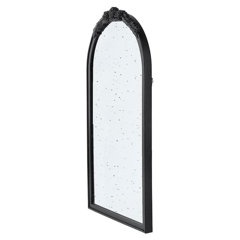 HomeRoots 42" Black Crowned Top Antiqued Glass Arch Framed Accent Mirror - 22.8' X '41.9' X '2