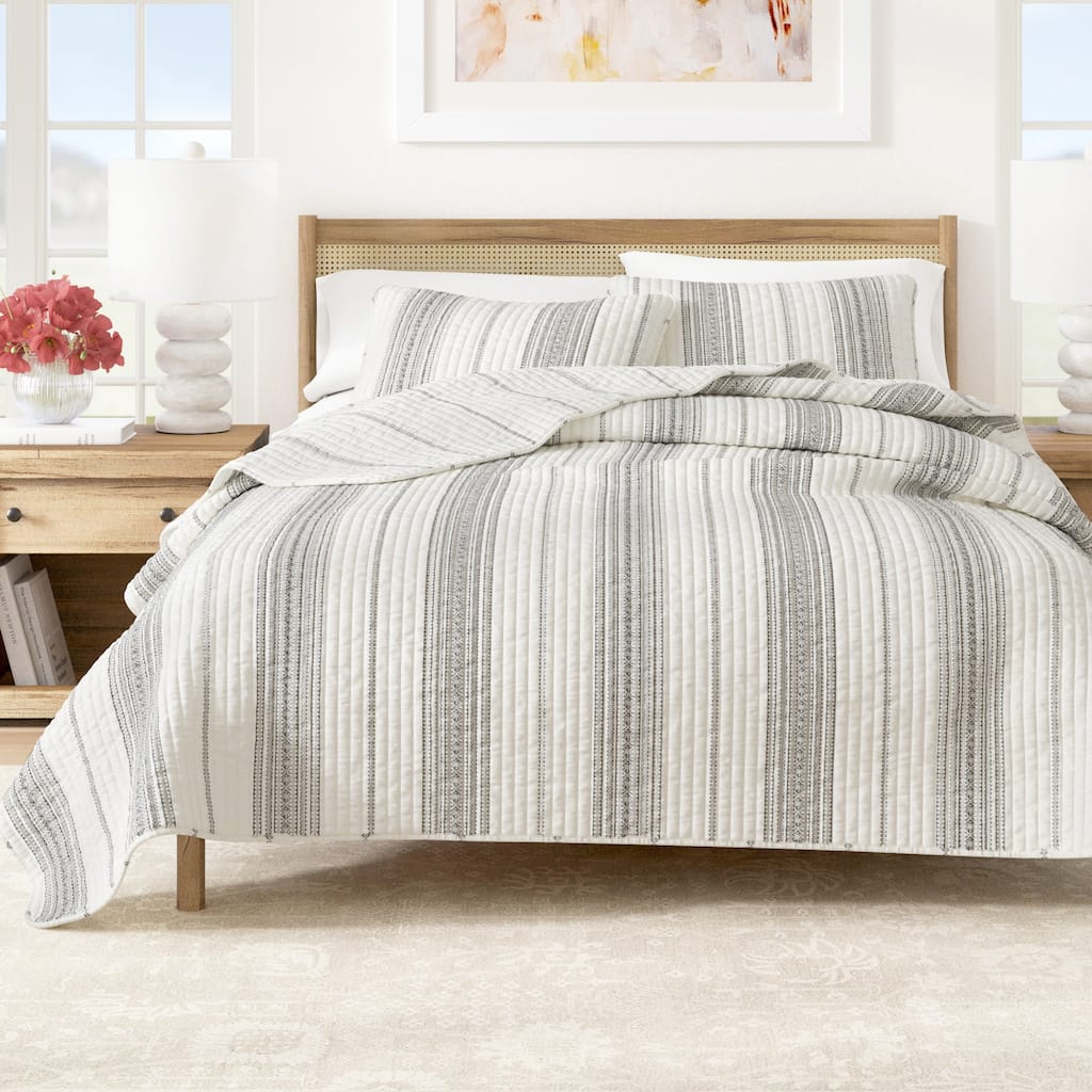 Linery & Co. Farmhouse Stripe Microfiber Quilt Set With Shams.
