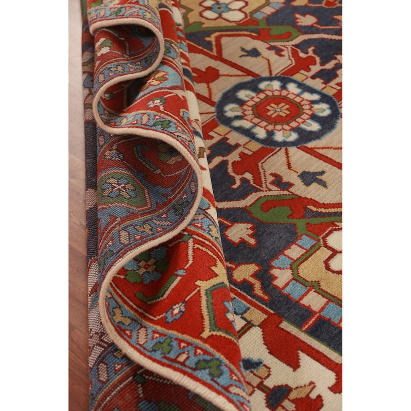 Medallion Heriz Serapi Indian Large Rug Handmade Wool Carpet - 9'11" x 13'10"