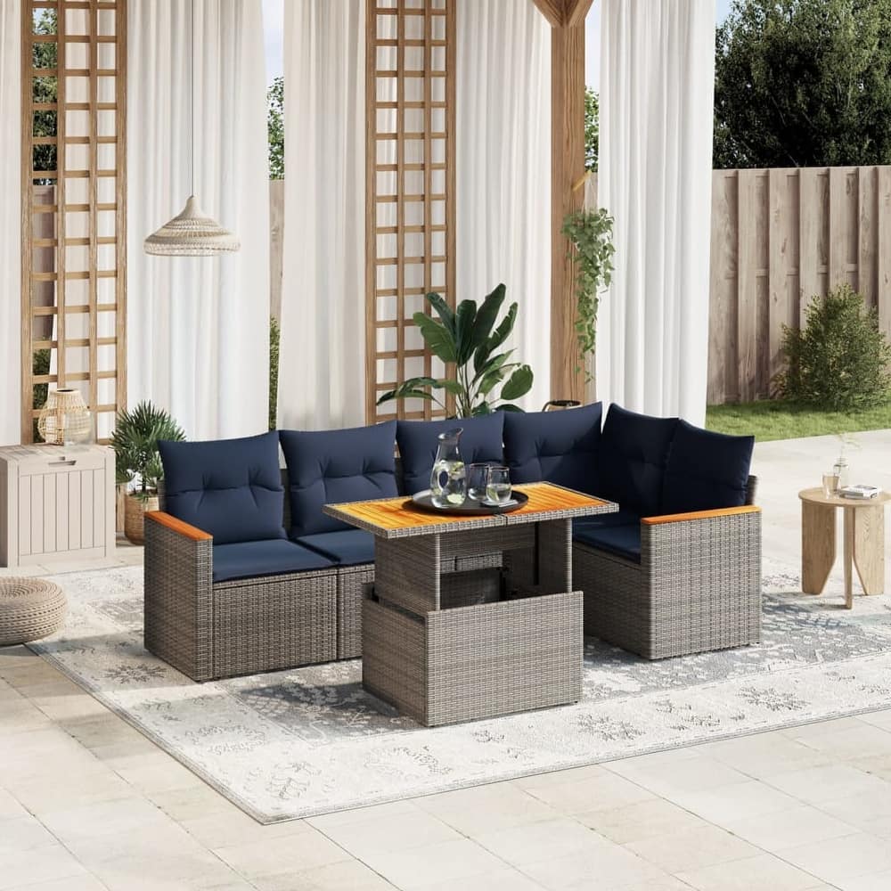 vidaXL Patio Sofa Set with Cushions Outdoor Furniture 6 Piece Poly Rattan