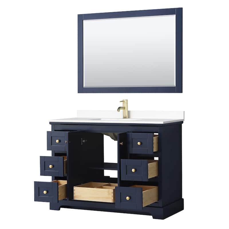 Avery 48 Inch Single Vanity, Cultured Marble Top, 46 Inch Mirror