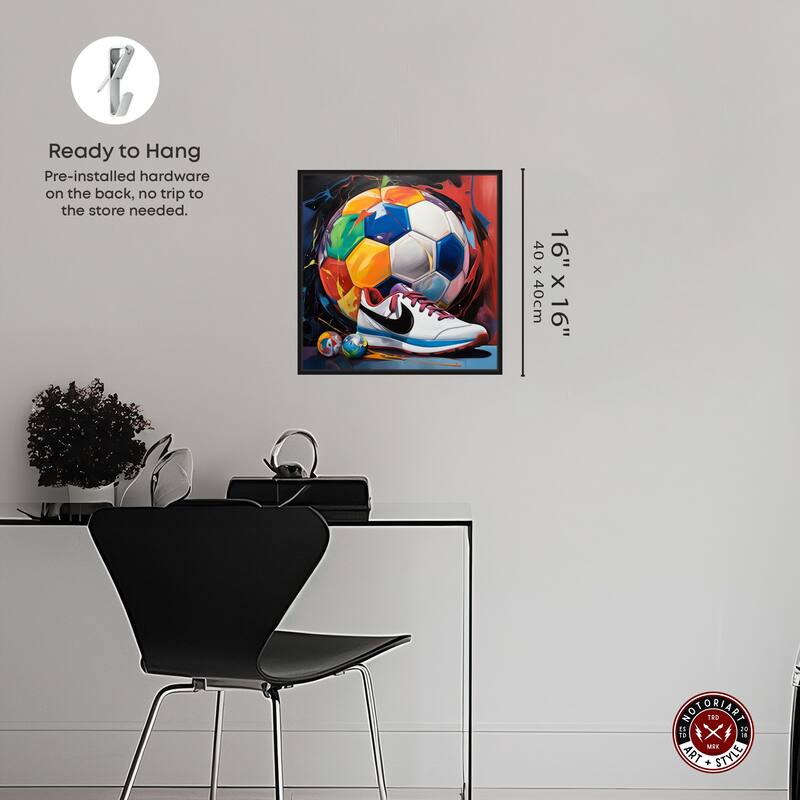 Notoriart Colorful Soccer Sneaker Splash Ii Framed Soccer 1 Piece Canvas Wall Art