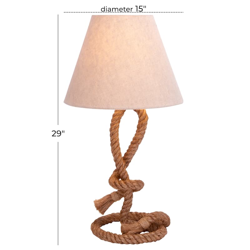 Brown Jute Rope Twisted Rope Room Floor or Table Lamp with Cream Linen Shade