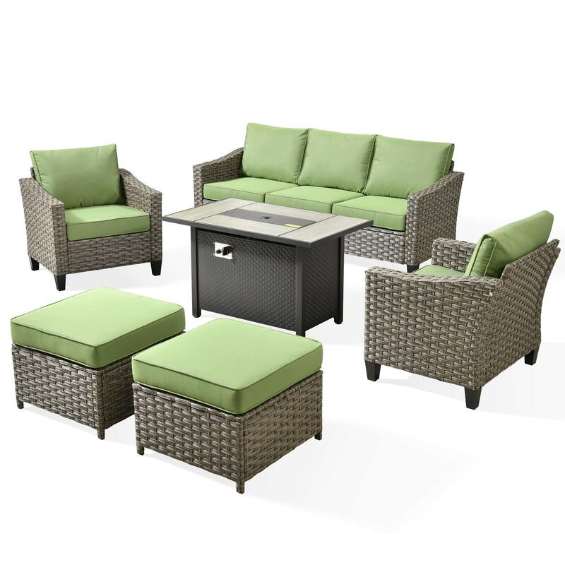 HOOOWOOO 6-piece Patio Furniture Wicker Conversation Set with Fire Pit Table