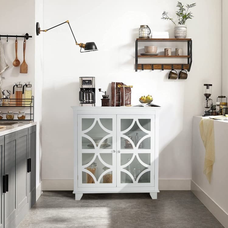 Kitchen Buffet Sideboard with Glass Doors and Adjustable Shelf - 36" x 15.5" x 38"(L x W x H)