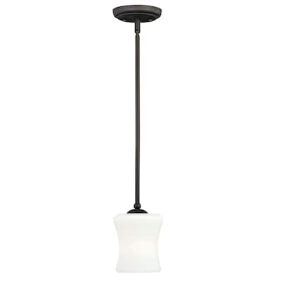 Poirot Bronze Mini Pendant Ceiling Light White Glass - 5-in W x 9.75-in H x 5-in D
