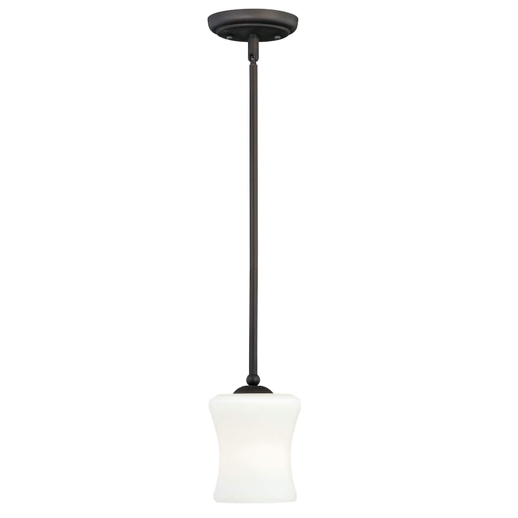 Poirot Bronze Mini Pendant Ceiling Light White Glass - 5-in W x 9.75-in H x 5-in D