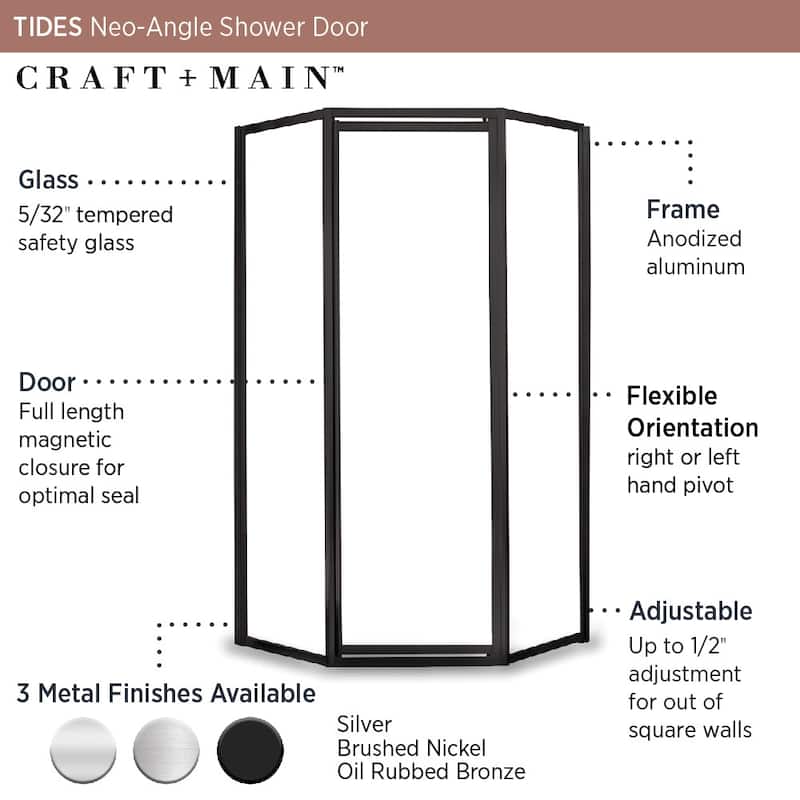 CRAFT + MAIN TDNA0570 Tides 70" High x 59" Wide Framed Shower