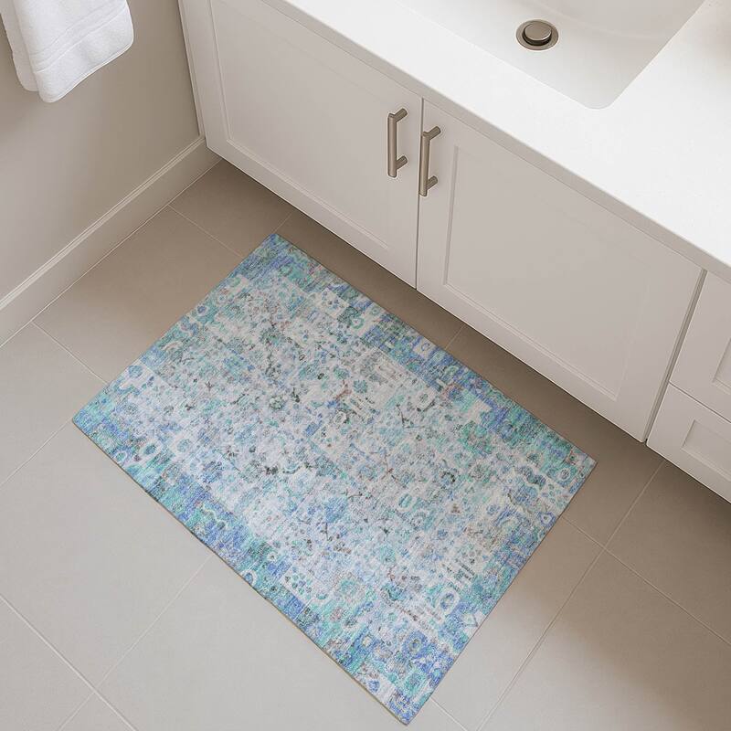 Premium Washable Super Soft Traditional Global Mayfield Rug - Blue - 1'8" x 2'6"