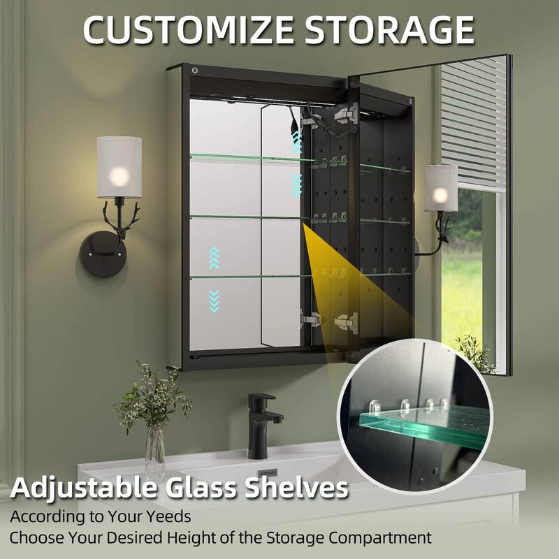 20'' W 30'' H Recessed Frameless Medicine Cabinet Mirror 3 Adjustable