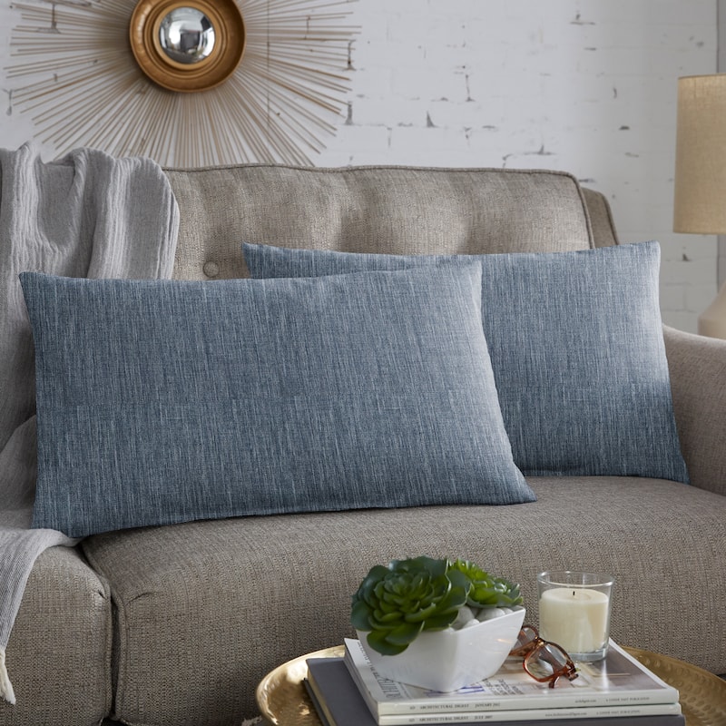 Sorra Home Linen Texture Pillows (Set of 2) - 14 in H x 24 in W x 6 in D - Modern Blue