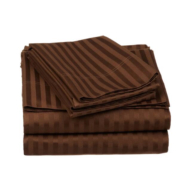 Miranda Haus Egyptian Cotton 600TC Striped Deep Pocket Sheet Set - Twin XL - Chocolate